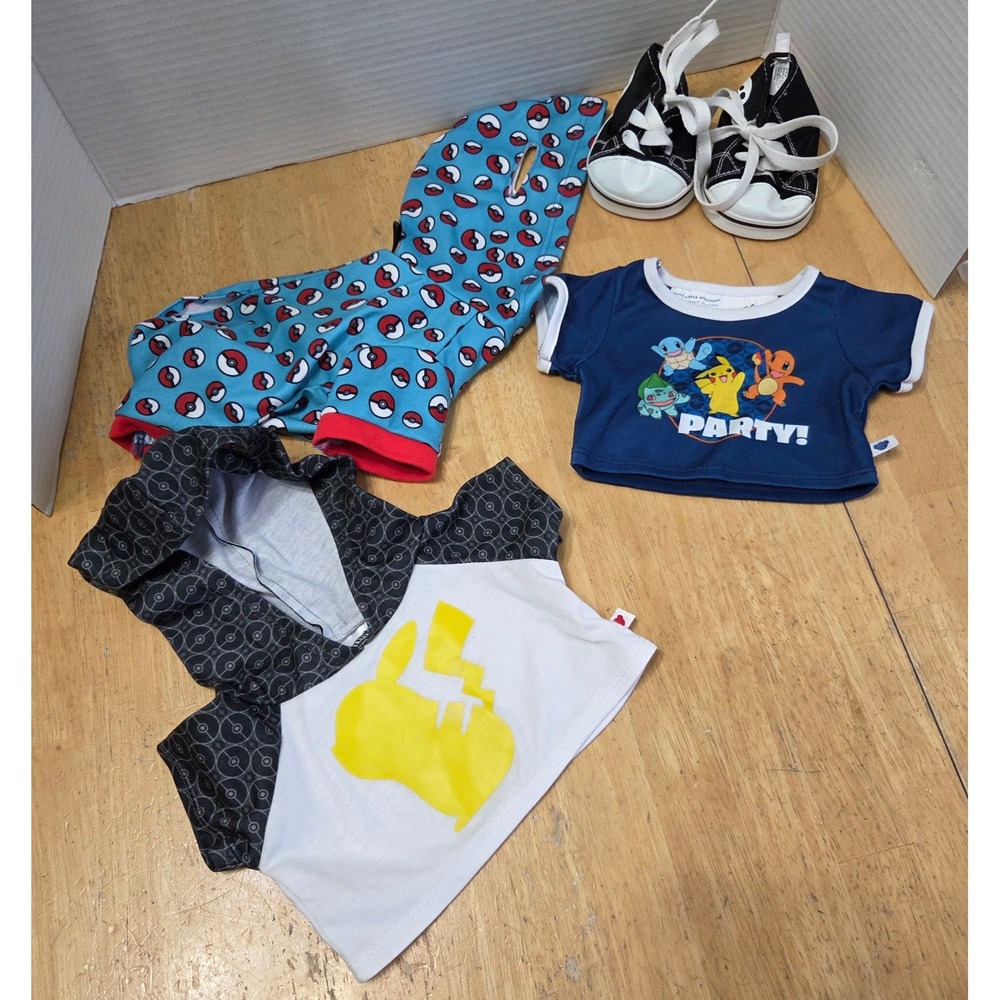 Build A Bear Clothing Lot 5 pc Outfit Pokemon Pokeball Sleeper Shirts Shoes